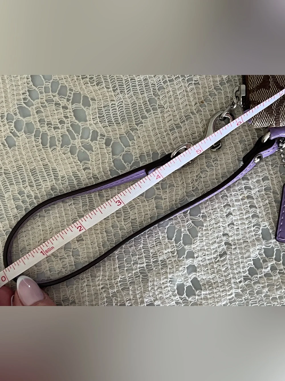Coach Brown Signature Canvas Wristlet with Lavender Trim